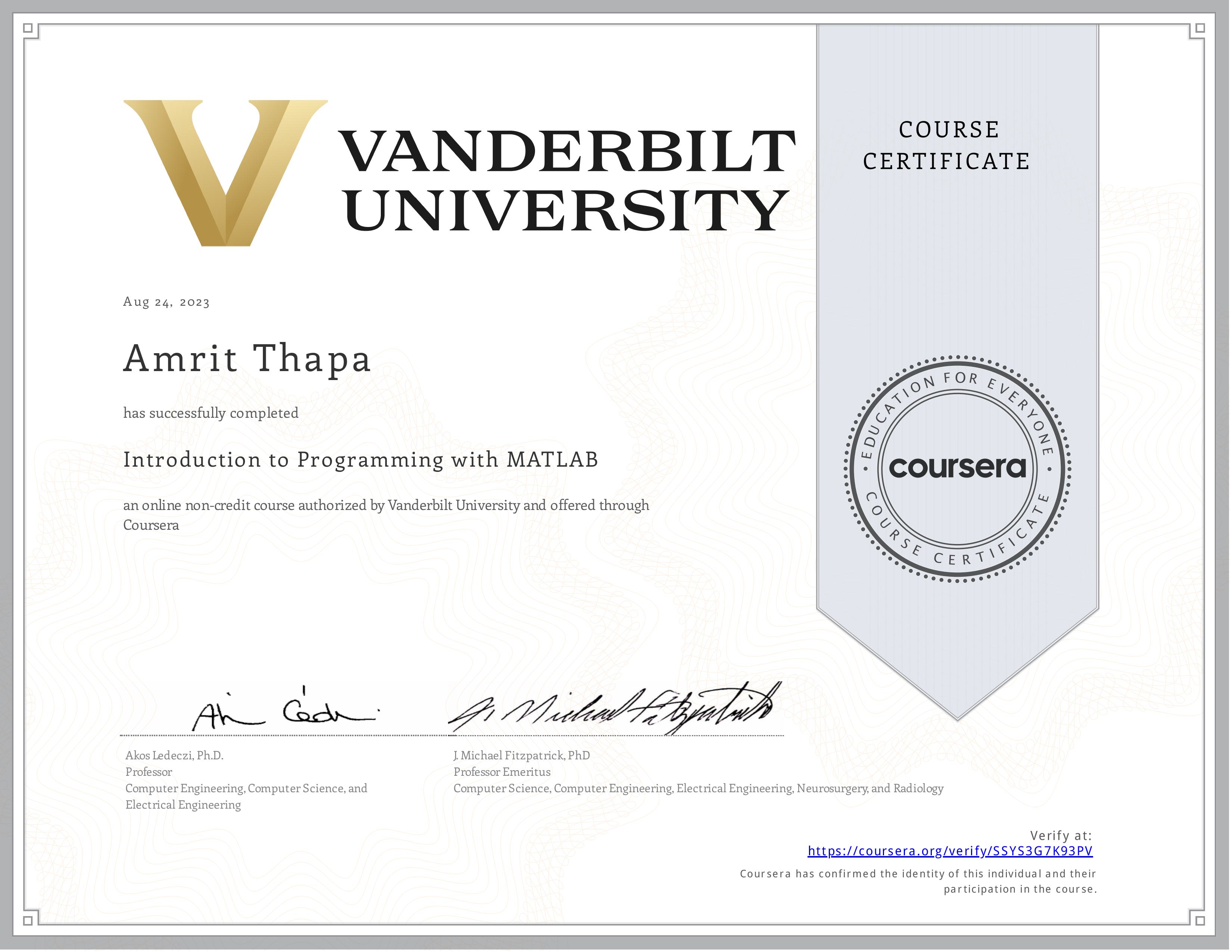 Introduction to Programming with MATLAB
